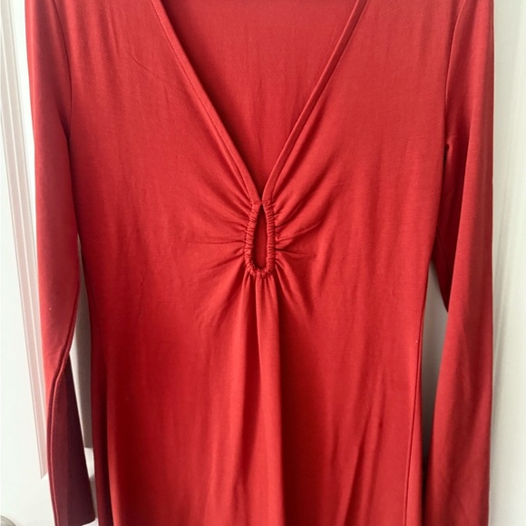 Open Edit rust Ruched V-Neck Long Sleeve Maxi - Picture 3 of 6